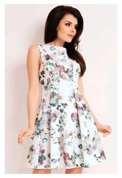 Rochie eleganta in clos mini pe bretele - - Ecru