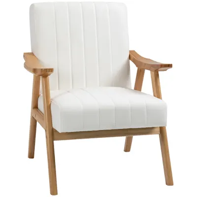 HOMCOM Fotoliu Tapitat în Design Scandi, Aspect de catifea, Cadru din Masiv de Lemn, 68 x 74 x 82cm, Crem | Aosom Romania