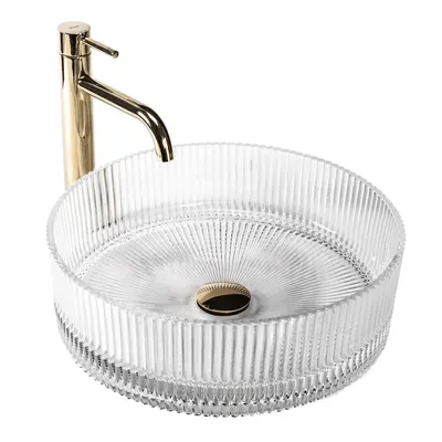 Lavoar cu montare pe blat 39 cm, transparent cu exterior canelat si finisaj lucios, rotund, Rea Ingrid
