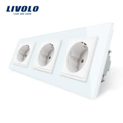 Priza tripla Livolo cu rama din sticla