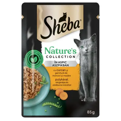 SHEBA Nature's Collection, Curcan și Legume, plic hrană umedă fără cereale pisici, (în aspic), 85g