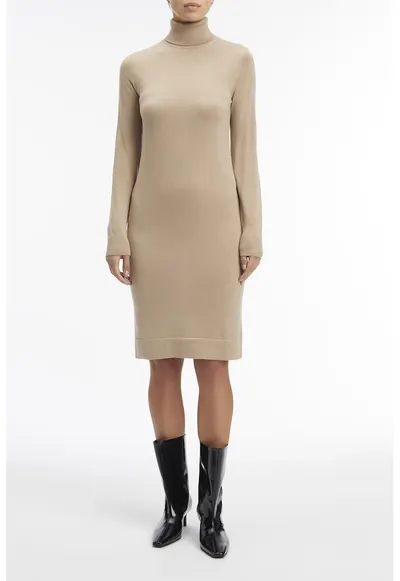 Rochie cambrata de lana - Maro nisip