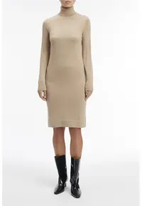 Rochie cambrata de lana - Maro nisip