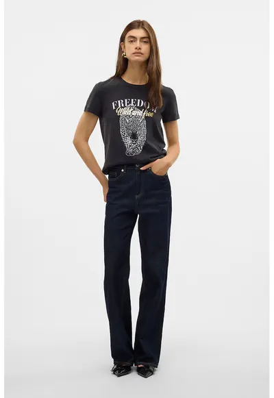 Tricou de bumbac organic cu imprimeu - Negru/Gri deschis