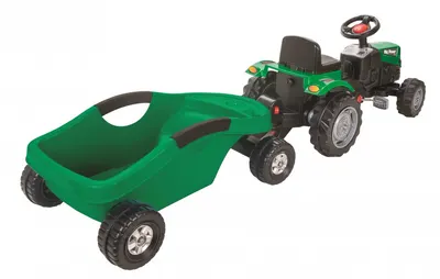 Tractor cu remorca Pilsan Big Trolley Green transmisie pe lant, volan cu claxon, scaun reglabil, spatar, de la 3 ani pana la 50 kg