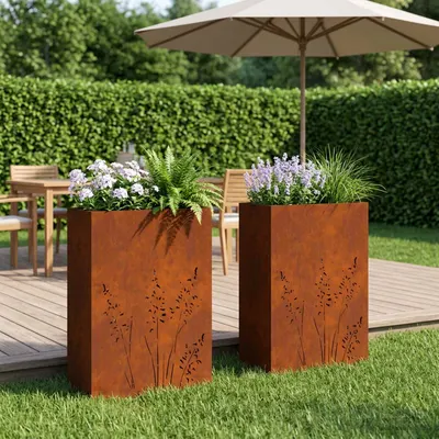vidaXL Vază pentru Grădină 2 buc. Ruginit 50 x 30 x 75 cm