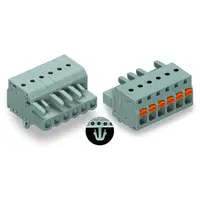 1-conductor female plug; push-button; Snap-in mounting feet; 2.5 mm²; Pin spacing 5 mm; 17-pole; 2,50 mm²; gray