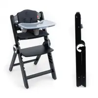 Scaun de masa pentru copii, Kidnort Drommer Unique Negru, pliabil, structura din lemn, cu 9 configuratii de inaltime, centura de siguranta in 5 puncte, pana la 75 kg, dimensiune 59 x 46 x 79.5 cm, perna de sezut inclusa