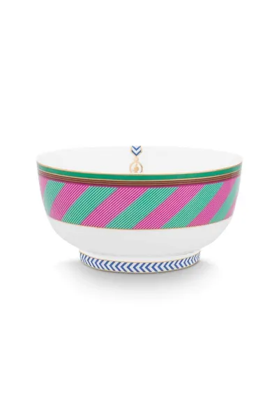Bol din porțelan, Pip Studio, Stripes Pink-Green, 15.5cm, colecția Pip Chique