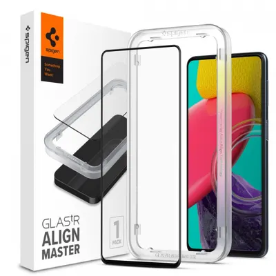 Folie de protectie Ecran Spigen GlastR Align Master pentru Samsung Galaxy M53 M536, Sticla Securizata, Full Glue, Neagra