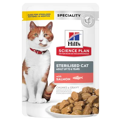 Hills SP FELINE ADULT STERILISED SALMON, hrana umeda pentru pisici sterilizate, 12x85 GR (PLICURI)