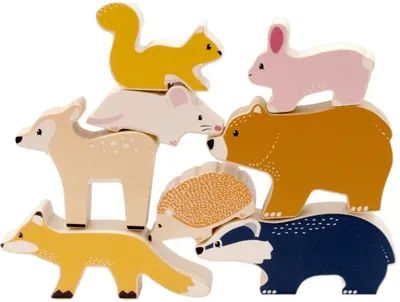 Set de jucării din lemn Bigjigs - Animale din pădure, 8 piese