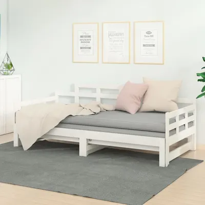 vidaXL Pat extensibil de zi, alb, 2x(90x190) cm, lemn masiv de pin