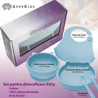 Set diversificare AppeKids din silicon 5 piese Kitty Aqua Blue