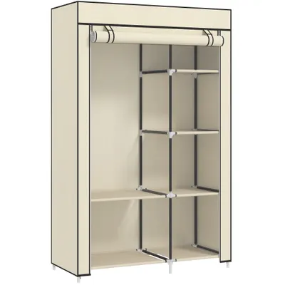 HOMCOM Dulap portabil din otel, netesut si PP cu 6 rafturi deschise, 1 cuier si usa cu balamale, 103x43x162,5 cm, gri | Aosom Romania