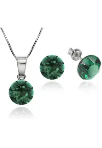 Set Argint 925 placat cu rodiu cu cristale Swarovski® Xirius Emerald 8mm Surub + Lant