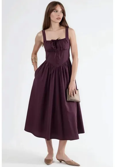 Rochie Midi guler patrat - cu nasturi - bumbac/poliester - Violet/Mov
