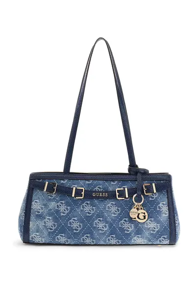 Geanta din denim cu maner si model monograma Dovie - Albastru