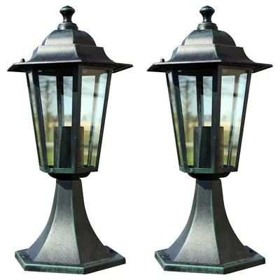 vidaXL Lămpi de grădină, 2 buc., verde închis/negru, aluminiu