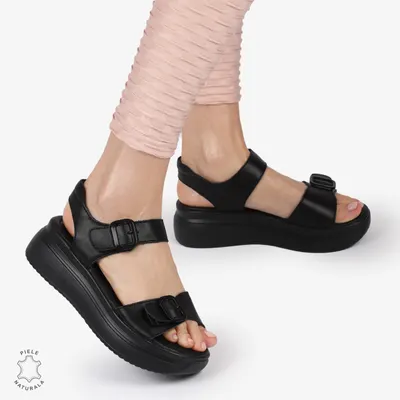 Sandale Dama din Piele Naturala cu Catarama Crl1412 Negru