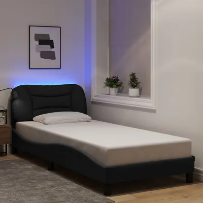 vidaXL Cadru de pat cu LED fără saltea Hvar țesătură neagră 90x190 cm