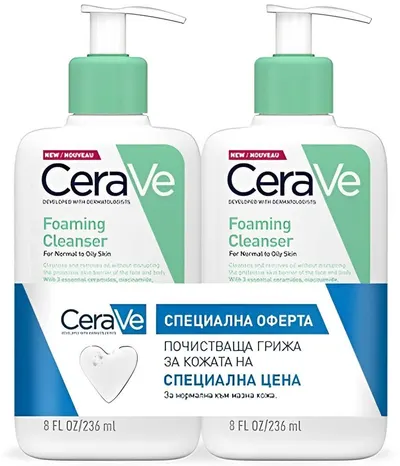 CeraVe Set - Gel de curățare spumant pentru față și corp, 2 х 236 ml