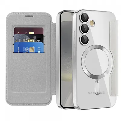 Husa MagSafe pentru Samsung Galaxy S24 S921, Techsuit, SmartMag Book, Gri
