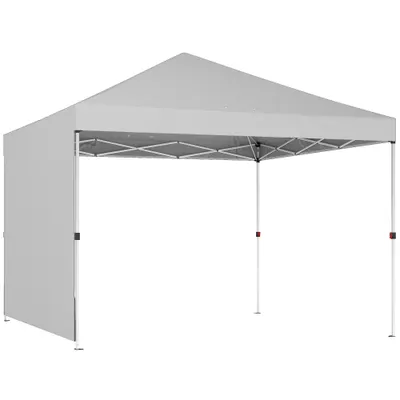 Outsunny Cort pliabil Pop-up 3x3 m cu perete lateral UPF50+ Înălțime reglabilă Împingere centrală Husă de transport Alb | Aosom Romania