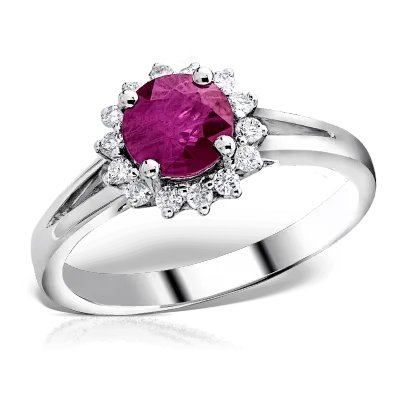 Inel din aur alb cu rubin de 1.1ct si diamante de 0.17ct