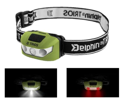 Lanternă frontală TRIOS cu LED-uri, 1 LED alb și 2 LED-uri roșii, lampă de cap