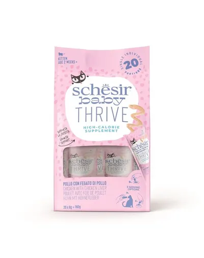 SCHESIR Baby Thrive Pui cu ficat de pui în cremă 20 x 8 g hrană complementară pentru pisoi