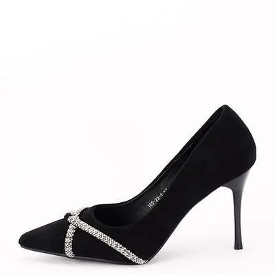 Pantofi negri eleganti cu pietricele argintii YES-23-1 03