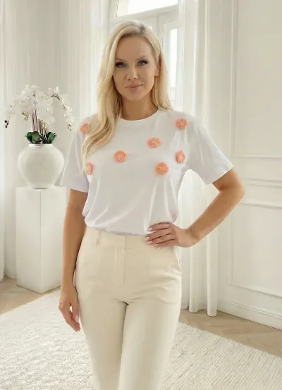 Tricou din bumbac cu flori 3D pi...