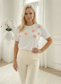 Tricou din bumbac cu flori 3D pi...