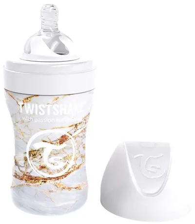 Biberon Twistshake - Marmura alba, inox, 260 ml