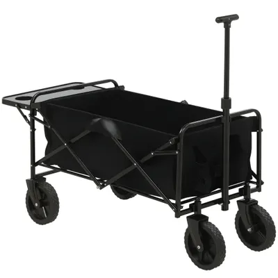 Outsunny Cărucior de Grădină Pliabil 4 Roți material textil detasabil mânecă telescopică Inclinație reglabilă Tavă Rabatabilă negru | Aosom Romania