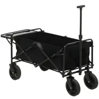 Outsunny Cărucior de Grădină Pliabil 4 Roți material textil detasabil mânecă telescopică Inclinație reglabilă Tavă Rabatabilă negru | Aosom Romania