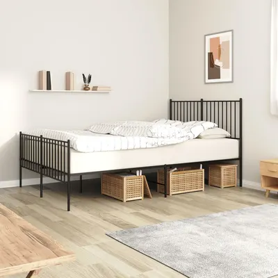 vidaXL Cadru pat metalic cu tăblie de cap/picioare, negru, 140x190 cm