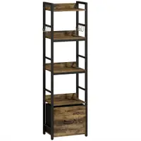 HOMCOM Bibliotecă cu 4 niveluri, etajeră de depozitare îngustă cu sertar, 8 cârlige, , 39 x 26 x 136,5 cm, maro rustic | Aosom Romania