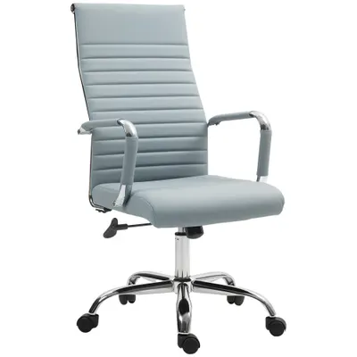 Vinsetto Scaun de birou, scaun rotativ cu functie de balansare, reglabil pe inaltime, piele artificiala, pana la 120 kg, Gri deschis | Aosom Romania