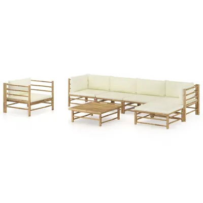 Gossi set mobilier de gradina cu perne alb crem, 7 piese, bambus