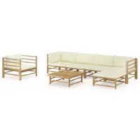 Gossi set mobilier de gradina cu perne alb crem, 7 piese, bambus