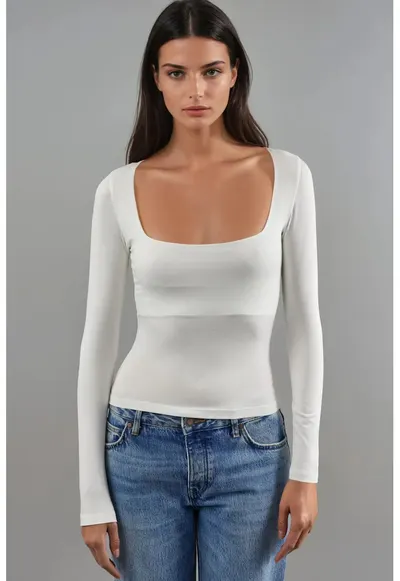 Bluza dama mulata - maneci lungi - alb - jerseu