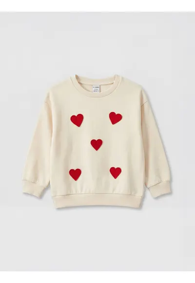Bluza de trening lejera cu imprimeu cu inimi - Maro camel/Rosu vermillion