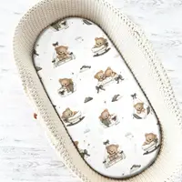Cearceaf cu elastic, MimiNu, Pentru landou, carucior si cosulet, Dimensiune 80x35 cm, Din bumbac certificat Oeko Tex Standard 100, Tedy bear dreams beige