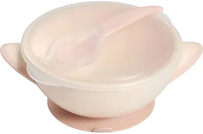 Bol cu capac și linguriță Babyono - Coral, 300 ml