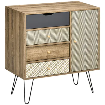 HOMCOM Comodă de depozitare bufet cu 4 sertare și 1 canapea - picioare din sârmă neagră stil boem 79 x 39 x 86 cm maro | Aosom Romania