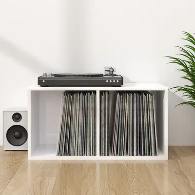 vidaXL Cutie de depozitare viniluri, alb extralucios, 71x34x36 cm lemn