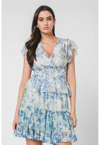 Bluza cu imprimeu floral si aspect petrecut - Albastru pastel/Albastru royal