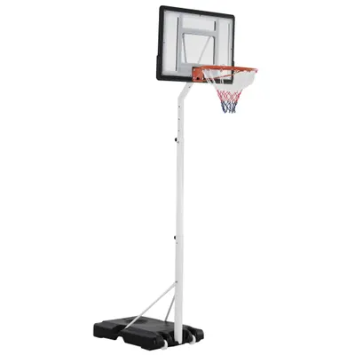 HOMCOM Coș baschet cu panou din PVC reglabil 210-260cm roți integrate alb